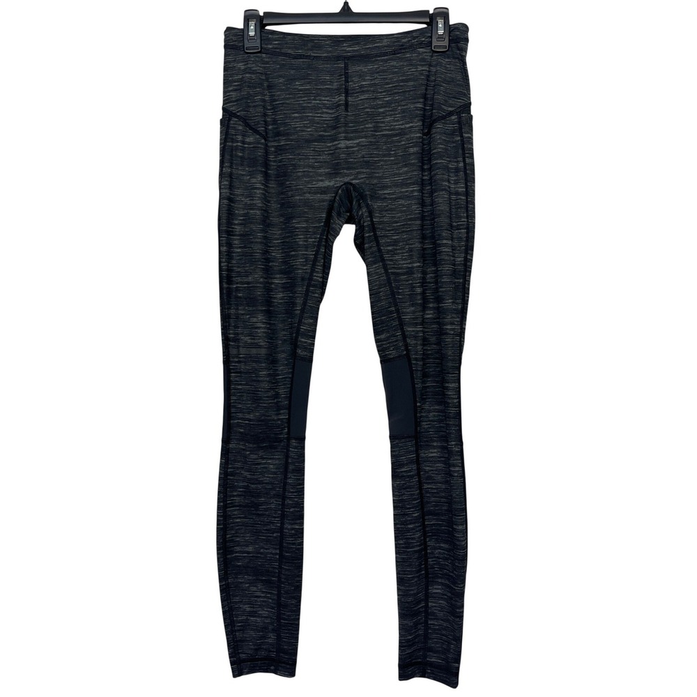 Lululemon Womens M Space Dye Running Leggings Black Gray Mesh Panels Pocket*READ